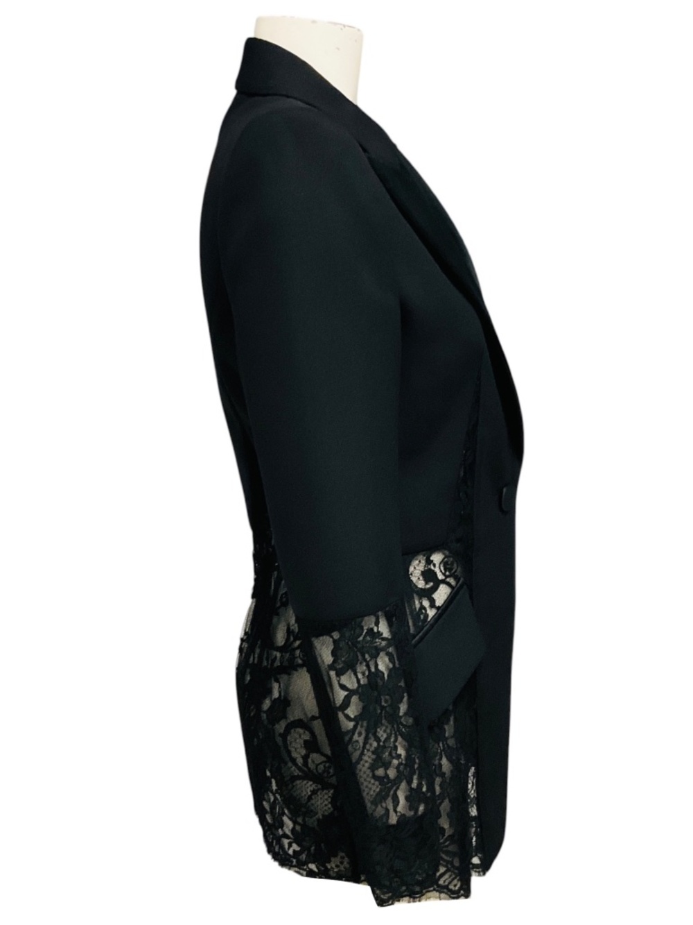 ALEXANDER MCQUEEN BLACK FLORAL LACE PANEL BLAZER JACKET - Picture 2 of 5